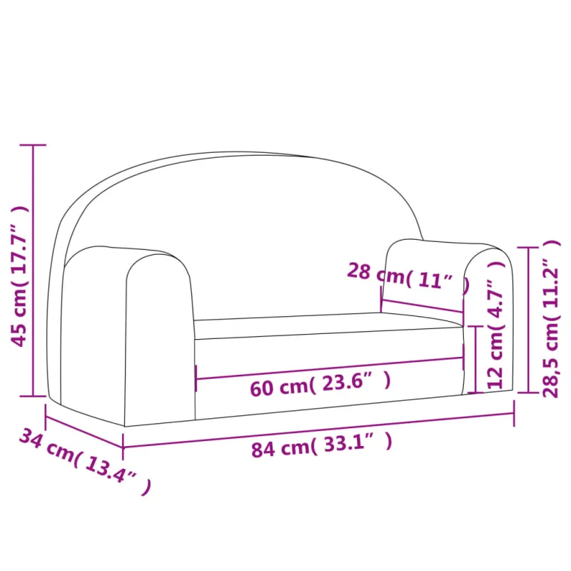 Vaikiška dvivietė sofa, antracito spalvos, minkštas pliušas
