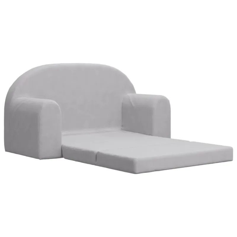 Vaikiška dvivietė sofa-lova, šviesiai pilka, minkštas pliušas