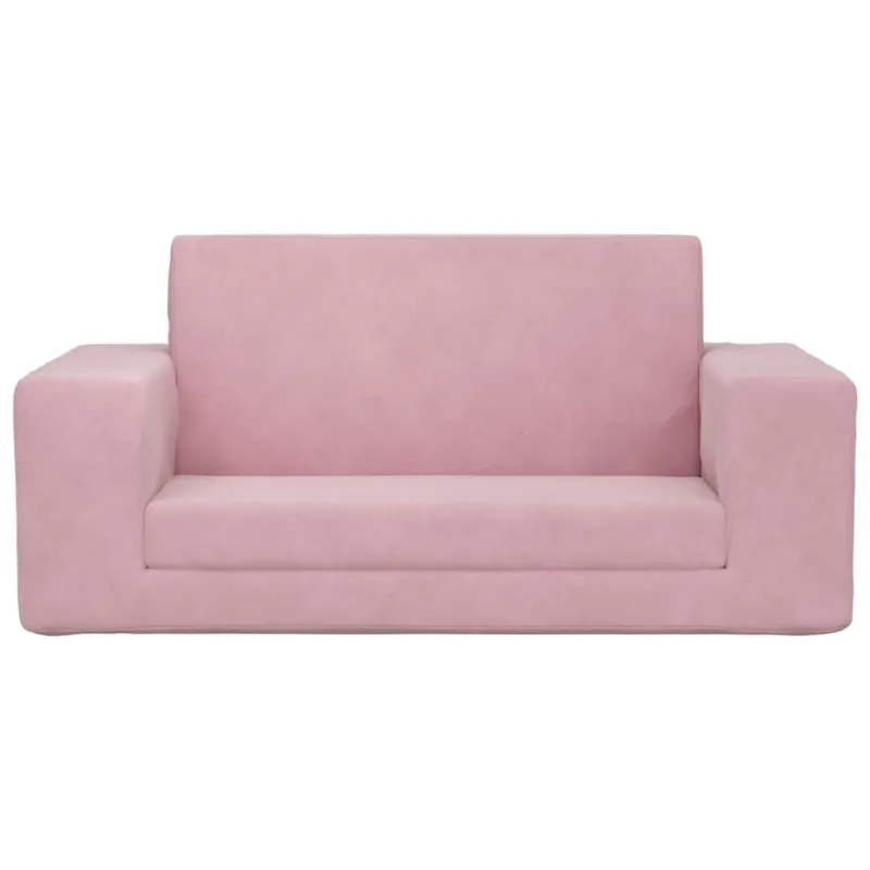 Vaikiška dvivietė sofa-lova, rožinės spalvos, minkštas pliušas