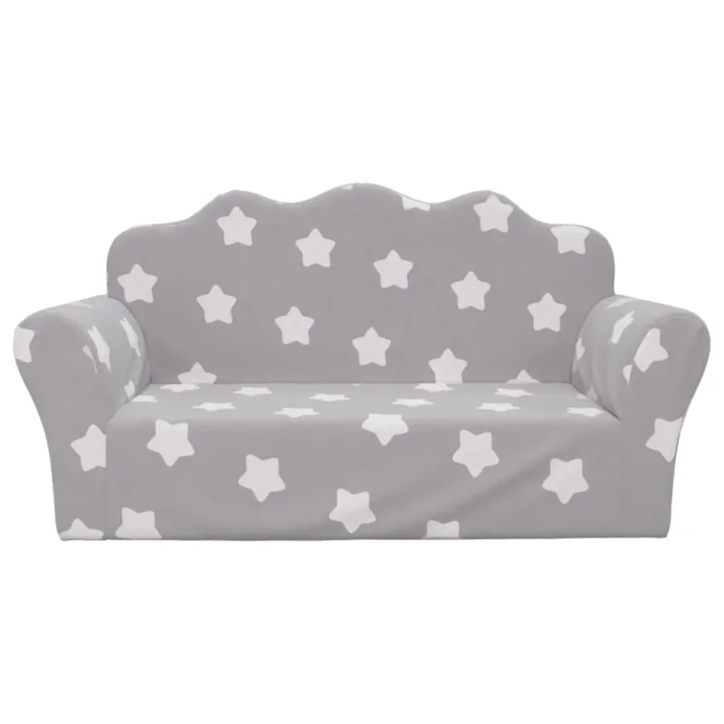 Vaikiška dvivietė sofa, pilka, minkštas pliušas, su žvaigždėmis