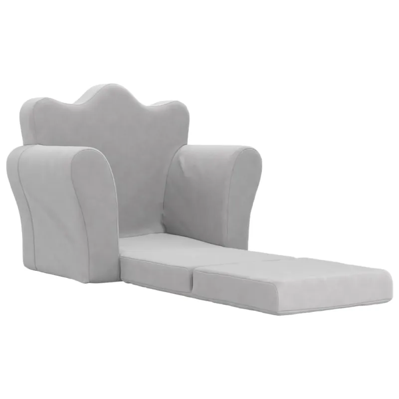 Vaikiška sofa-lova, šviesiai pilkos spalvos, minkštas pliušas