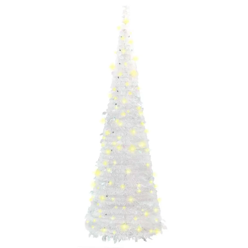 Išskleidžiama dirbtinė Kalėdų eglutė, balta, 120cm, 50 LED