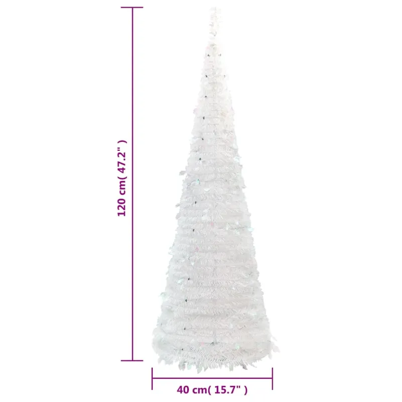 Išskleidžiama dirbtinė Kalėdų eglutė, balta, 120cm, 50 LED