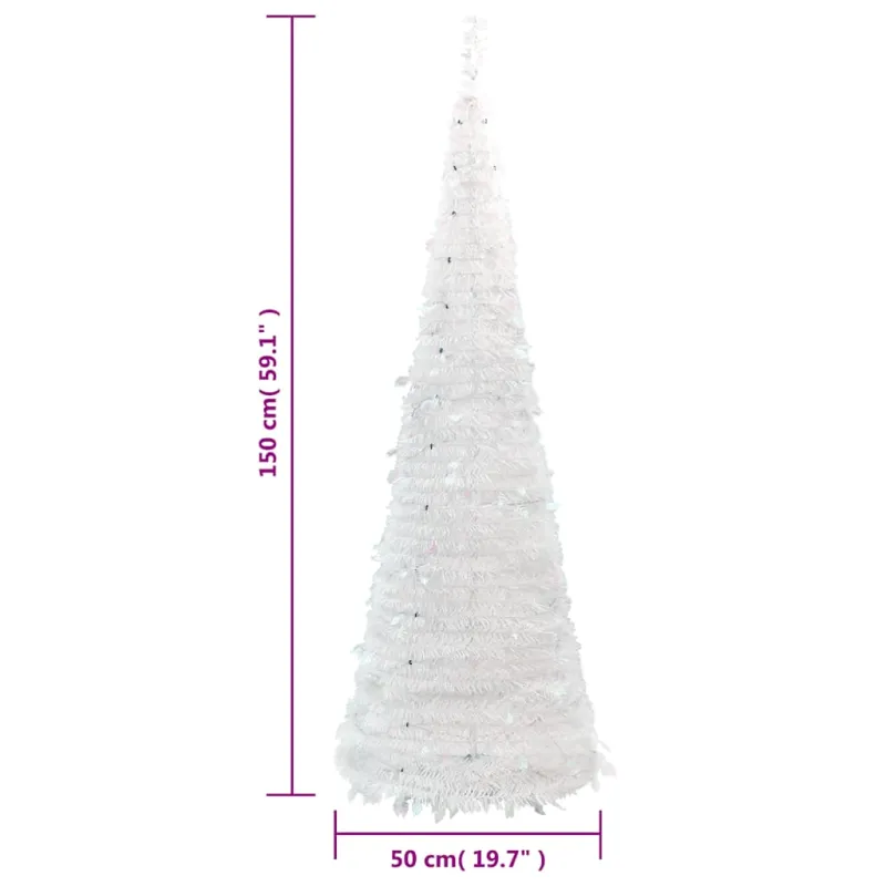 Išskleidžiama dirbtinė Kalėdų eglutė, balta, 150cm, 100 LED