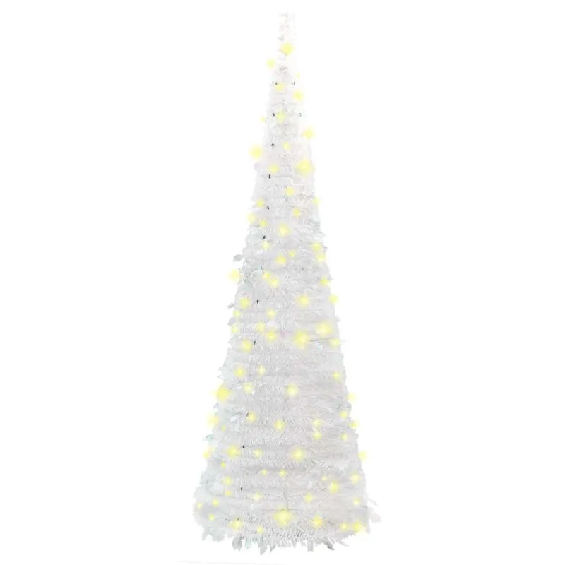 Išskleidžiama dirbtinė Kalėdų eglutė, balta, 180cm, 150 LED