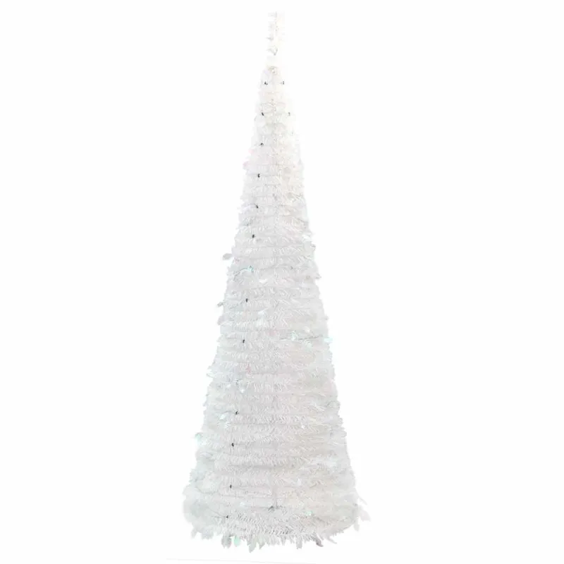 Išskleidžiama dirbtinė Kalėdų eglutė, balta, 180cm, 150 LED