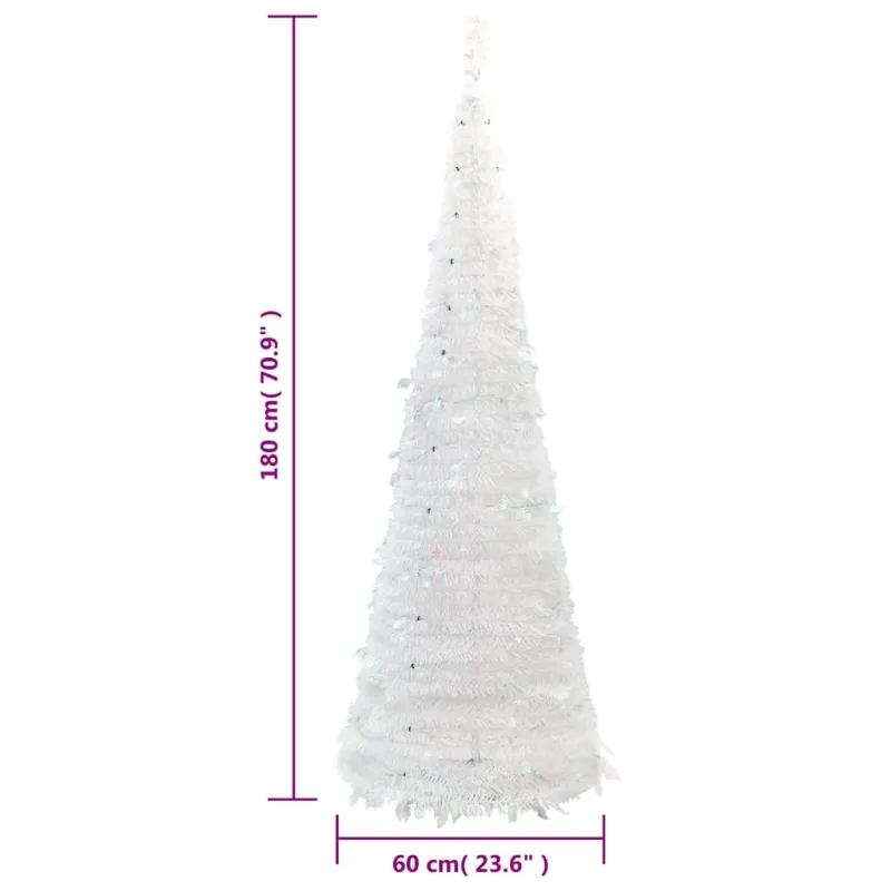 Išskleidžiama dirbtinė Kalėdų eglutė, balta, 180cm, 150 LED