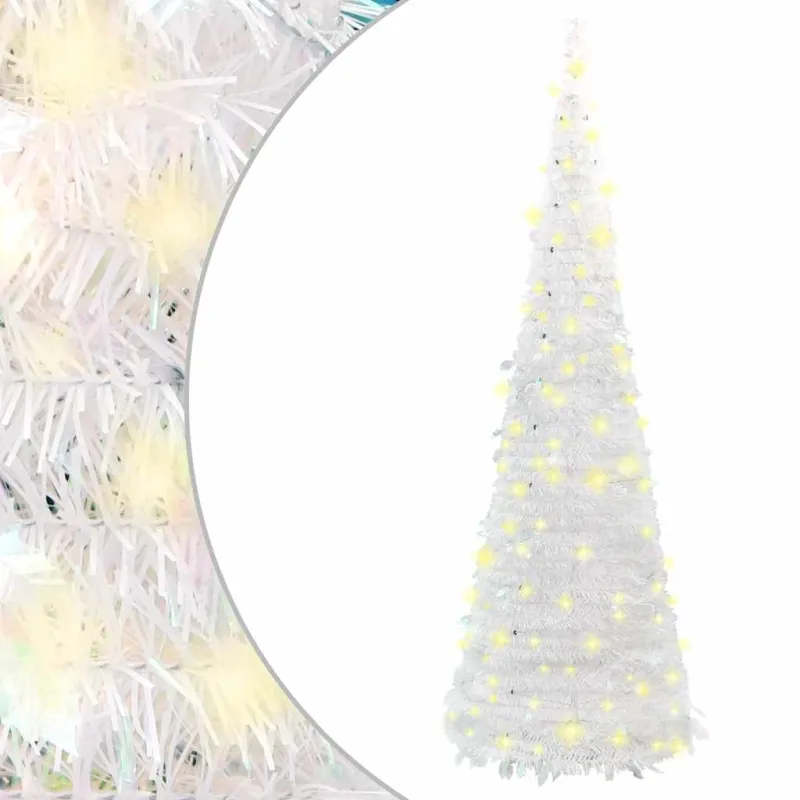 Išskleidžiama dirbtinė Kalėdų eglutė, balta, 210cm, 200 LED
