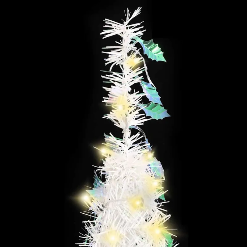 Išskleidžiama dirbtinė Kalėdų eglutė, balta, 210cm, 200 LED