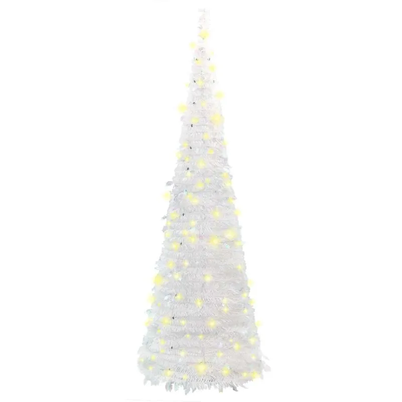 Išskleidžiama dirbtinė Kalėdų eglutė, balta, 210cm, 200 LED