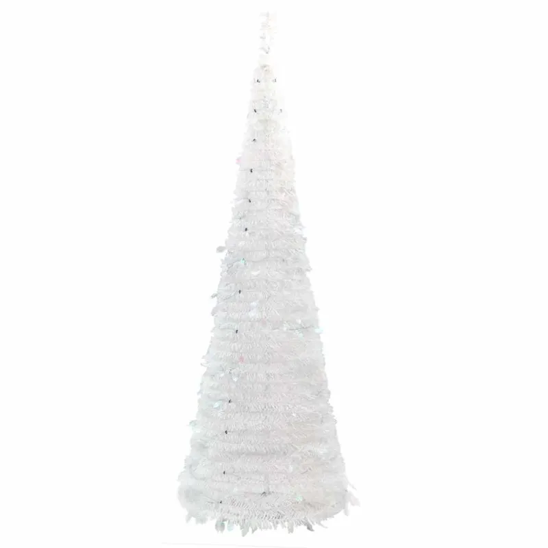 Išskleidžiama dirbtinė Kalėdų eglutė, balta, 210cm, 200 LED