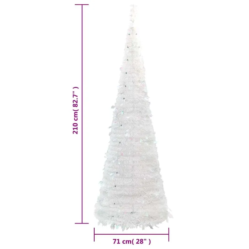 Išskleidžiama dirbtinė Kalėdų eglutė, balta, 210cm, 200 LED