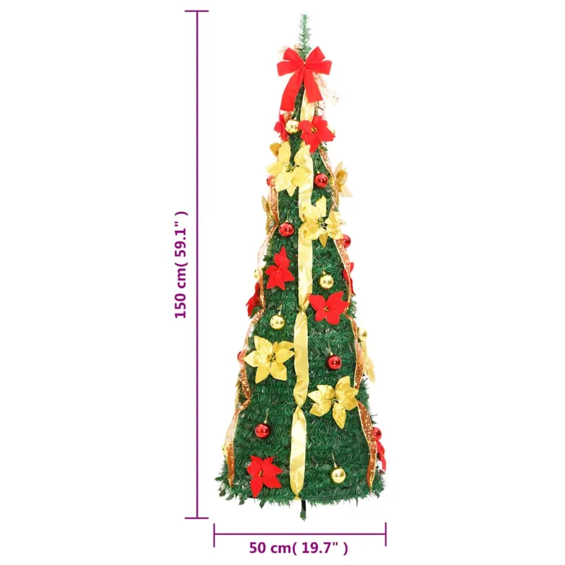 Išskleidžiama dirbtinė Kalėdų eglutė, žalia, 150cm, 100 LED