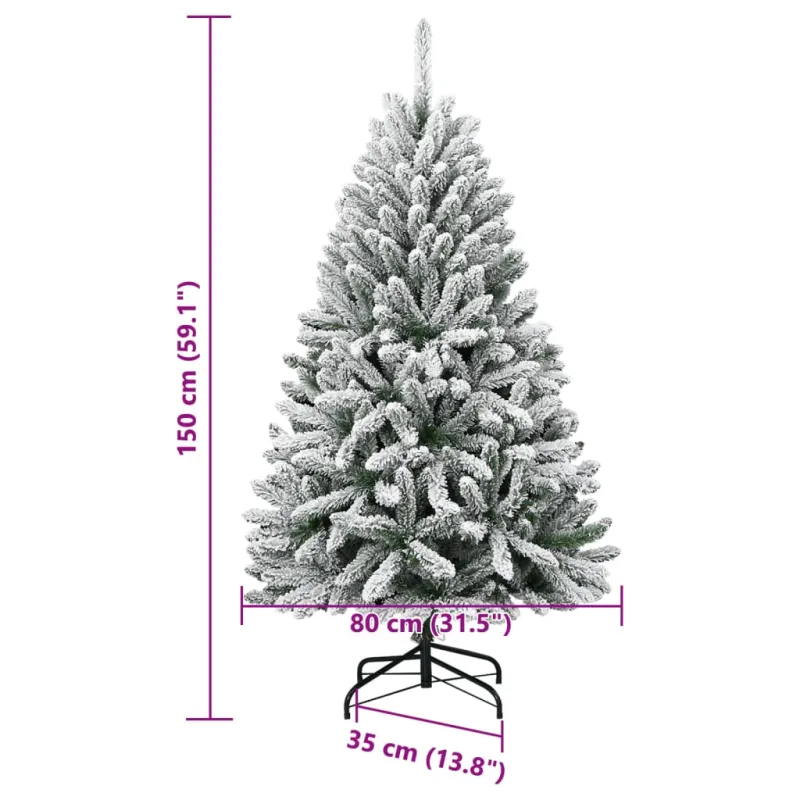 Dirbtinė eglutė su šarnyrinėmis šakomis, 150cm, dengta sniegu