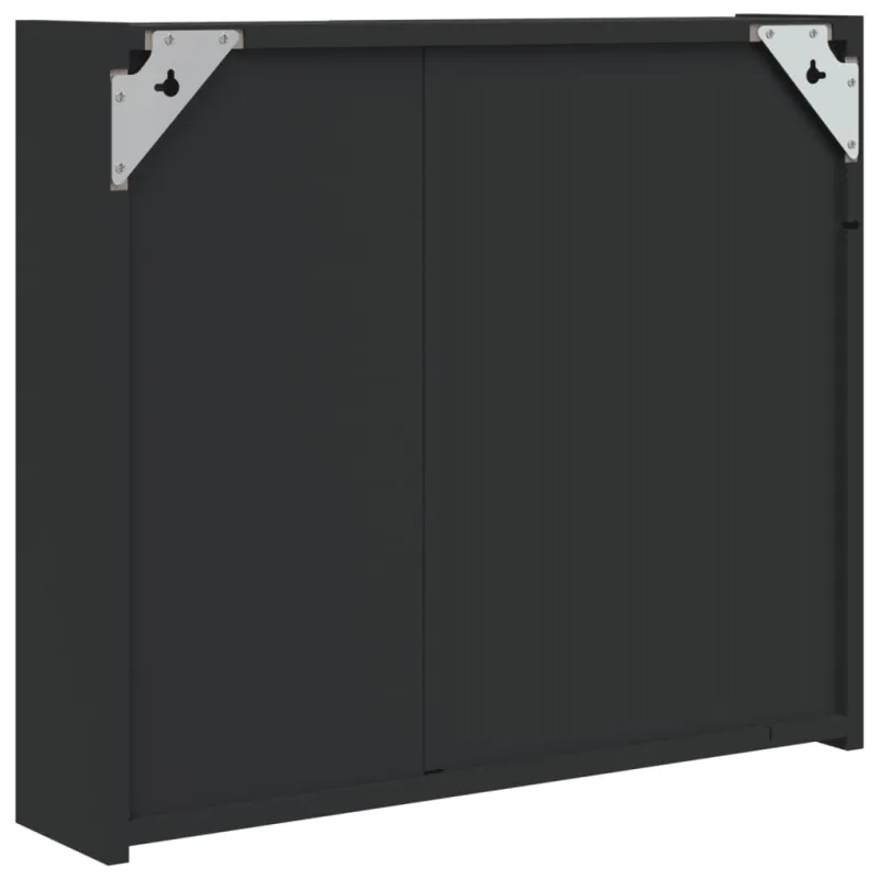 Veidrodinė vonios kambario spintelė su LED, juoda, 60x13x52cm