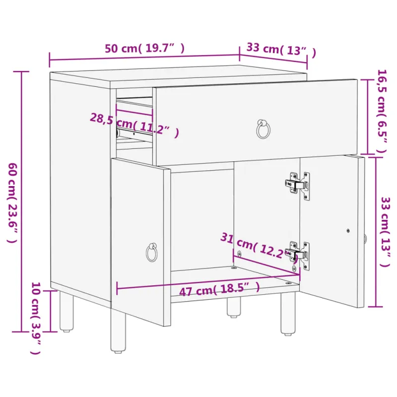 Naktinė spintelė, 50x33x60cm, mango medienos masyvas