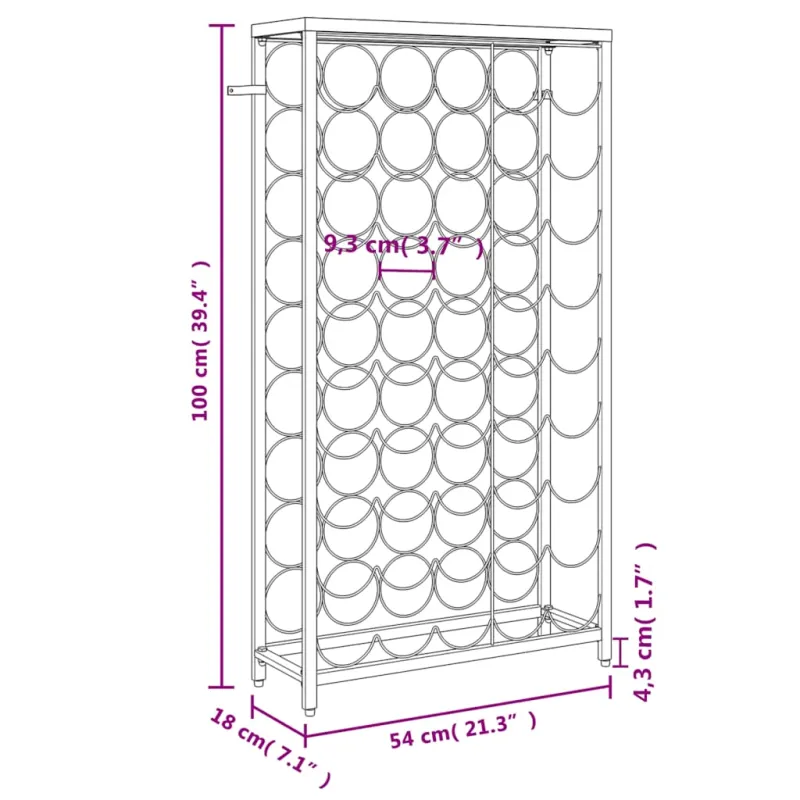 Vyno laikiklis 45 buteliams, juodas, 54x18x100cm, kalta geležis