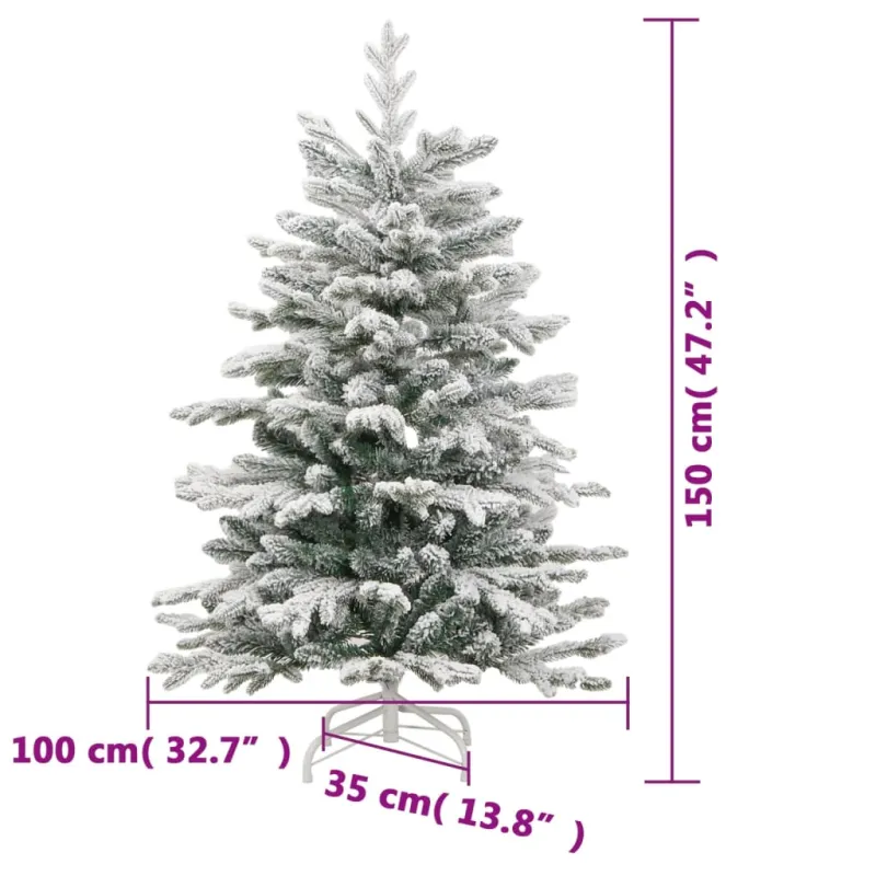 Dirbtinė eglutė su šarnyrinėmis šakomis, 150cm, dengta sniegu