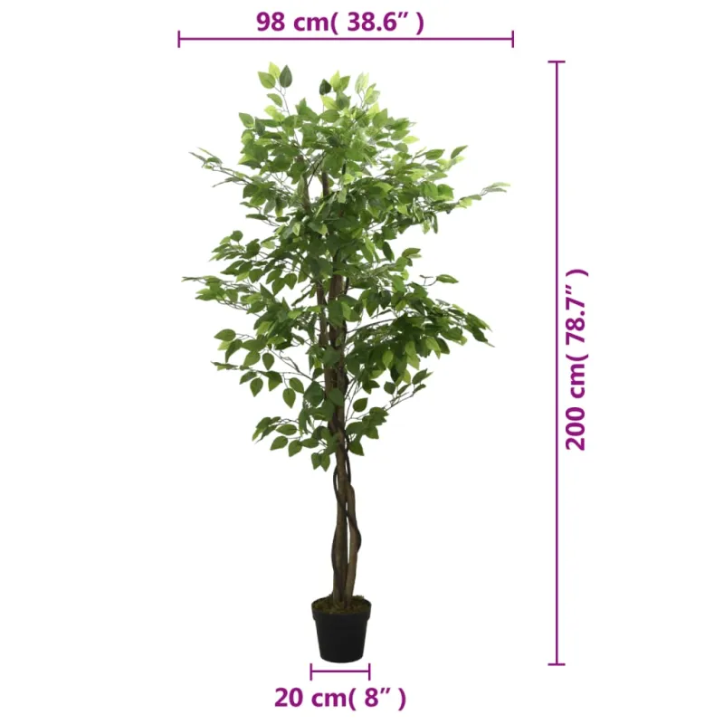 Dirbtinis fikusas, žalios spalvos, 200 cm, 1260 lapai