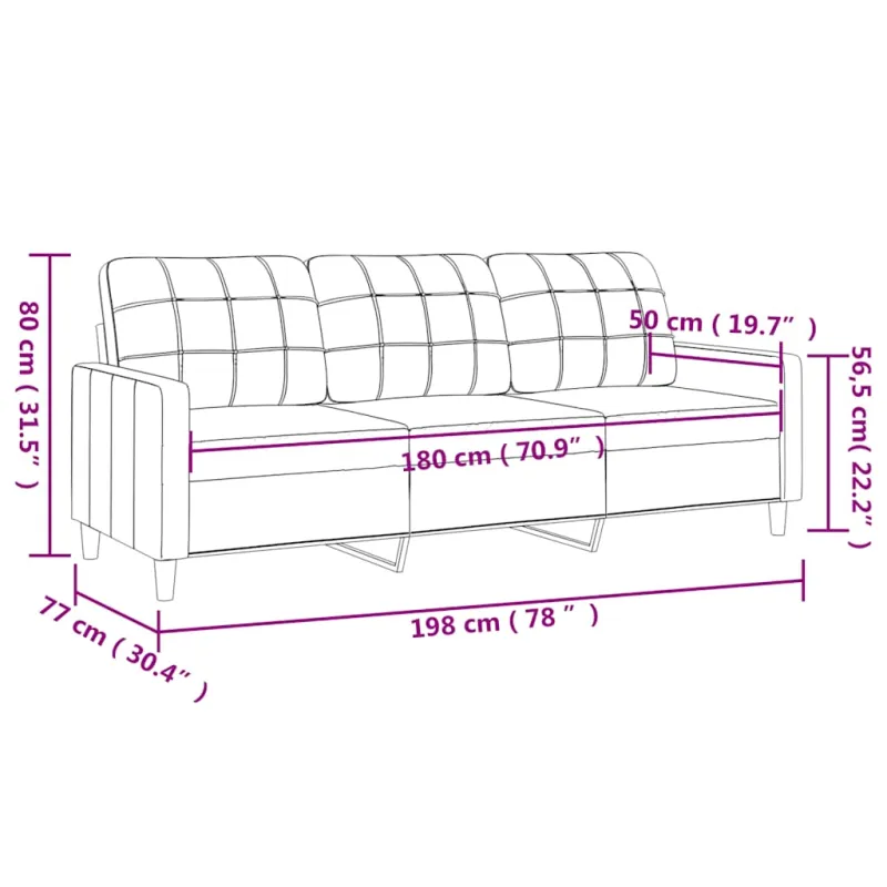 Trivietė sofa, raudonojo vyno spalvos, 180cm, audinys