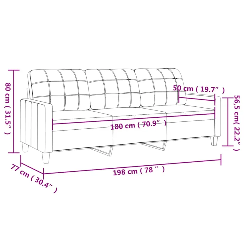 Trivietė sofa, pilkos spalvos, 180cm, dirbtinė oda