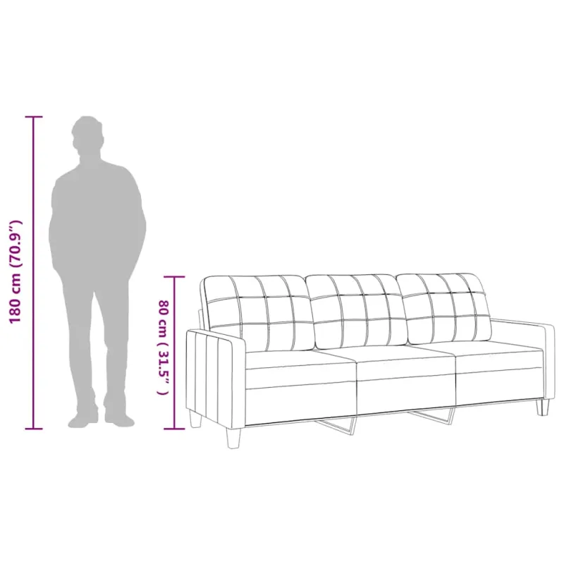 Trivietė sofa, pilkos spalvos, 180cm, dirbtinė oda