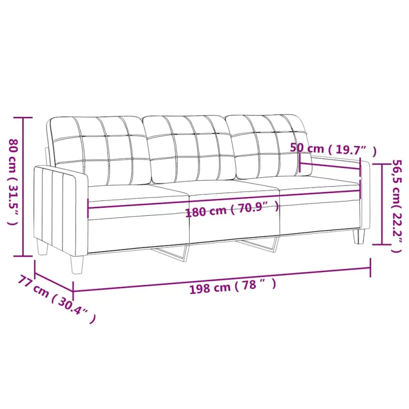 Trivietė sofa, kapučino spalvos, 180cm, dirbtinė oda