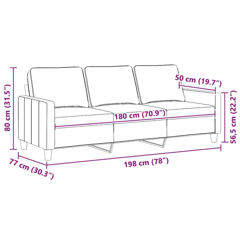 Trivietė sofa, šviesiai pilkos spalvos, 180cm, audinys