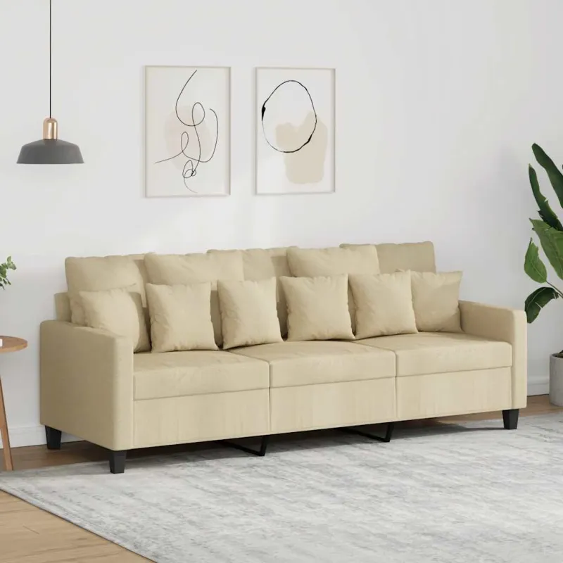 Trivietė sofa, kreminės spalvos, 180cm, audinys