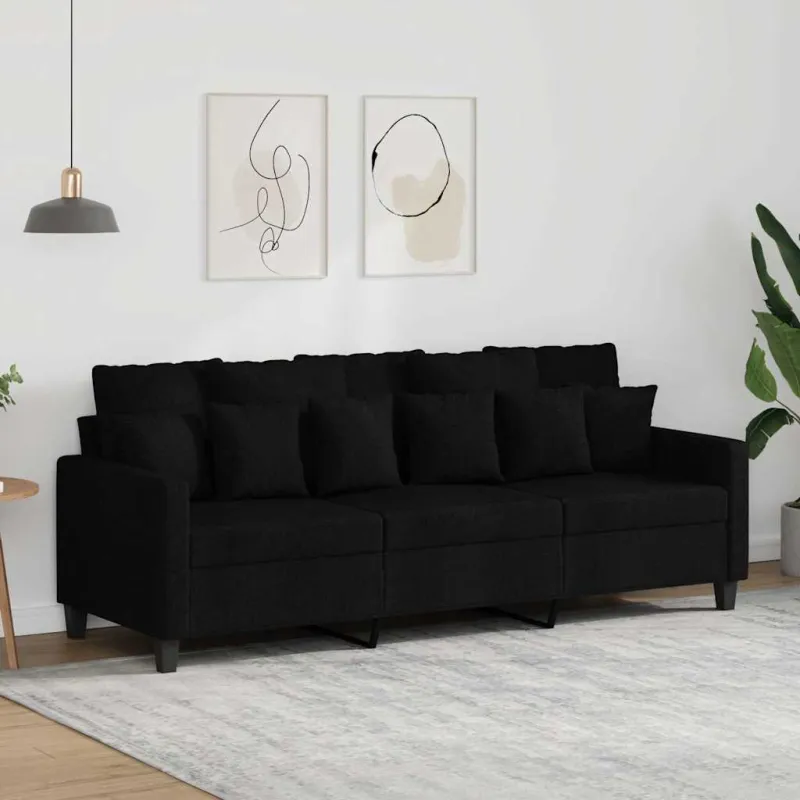 Trivietė sofa, juodos spalvos, 180cm, audinys