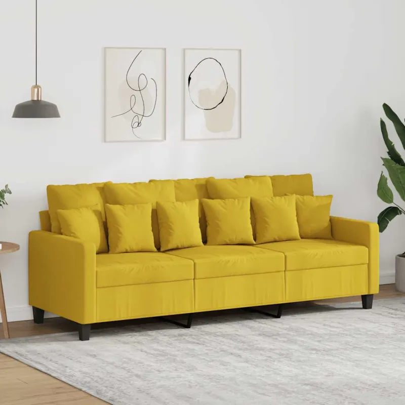 Trivietė sofa, šviesiai geltonos spalvos, 180cm, audinys