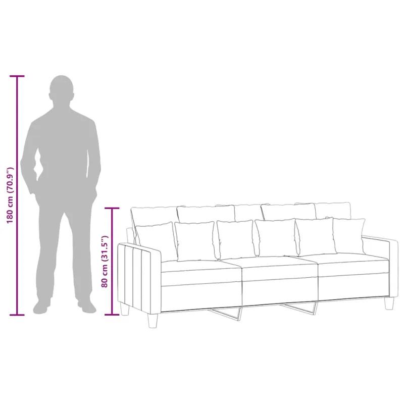 Trivietė sofa, šviesiai geltonos spalvos, 180cm, audinys