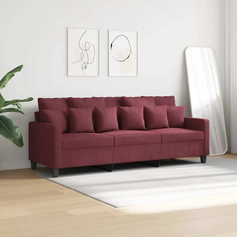 Trivietė sofa, raudonojo vyno spalvos, 180cm, audinys