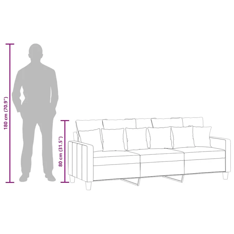 Trivietė sofa, taupe spalvos, 180cm, audinys