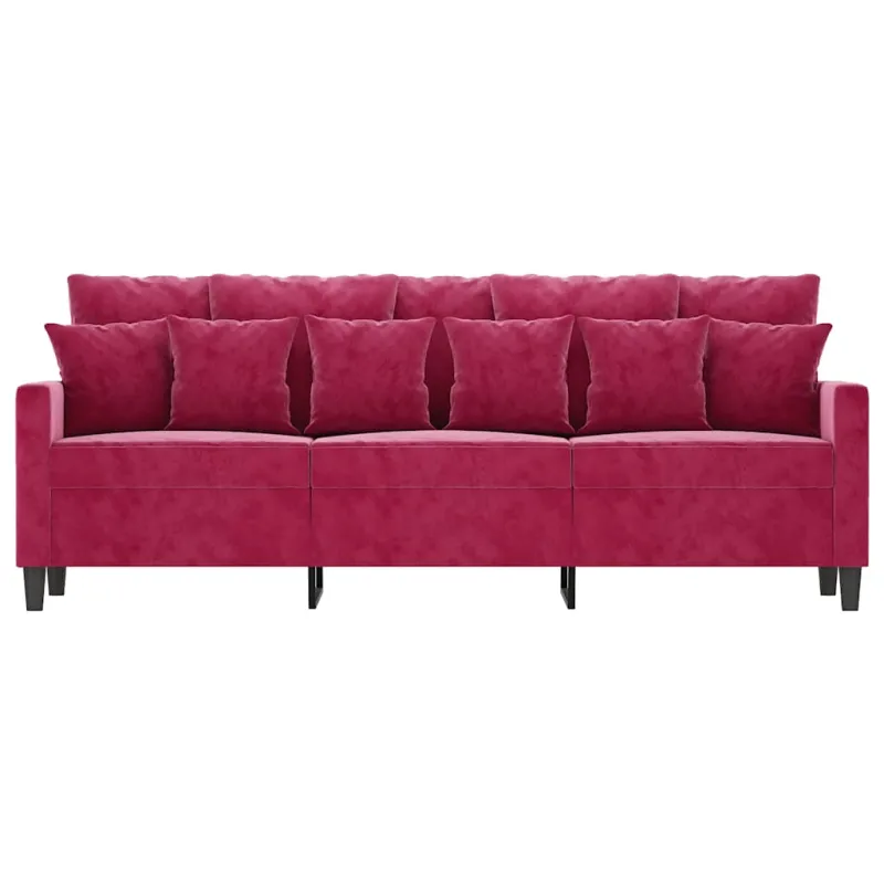 Trivietė sofa, raudonojo vyno spalvos, 180cm, aksomas