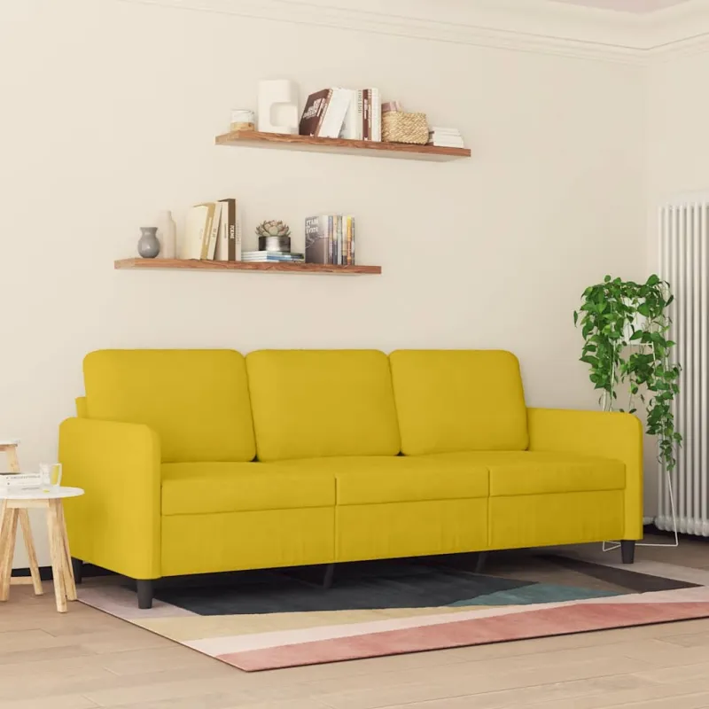 Trivietė sofa, geltonos spalvos, 180cm, aksomas