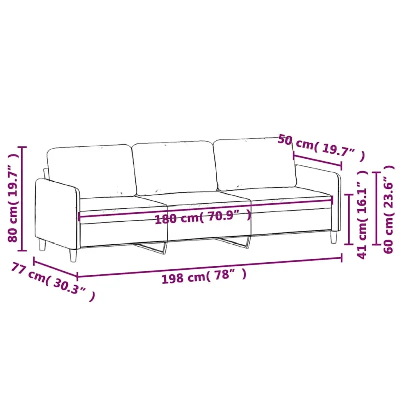 Trivietė sofa, geltonos spalvos, 180cm, aksomas