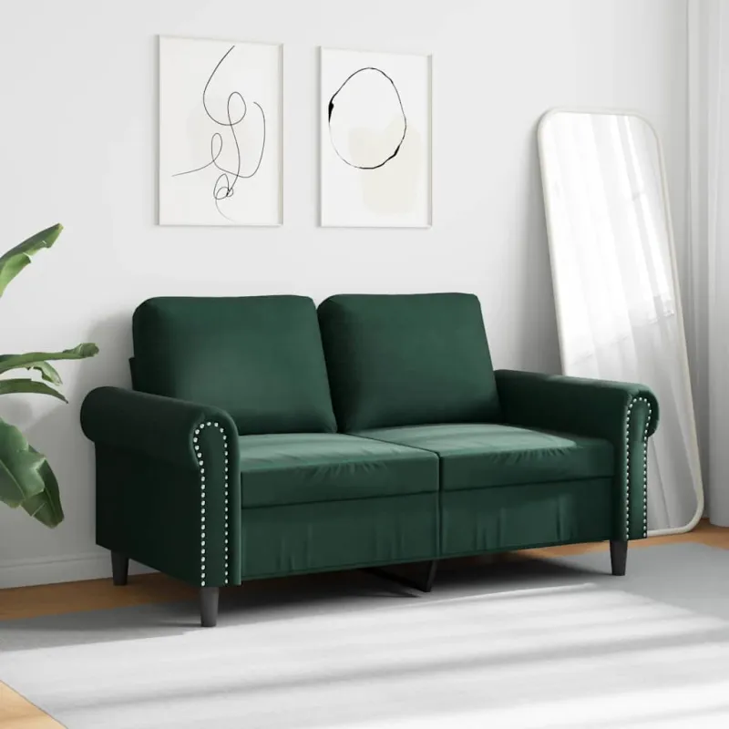 Dvivietė sofa, tamsiai žalios spalvos, 120cm, aksomas