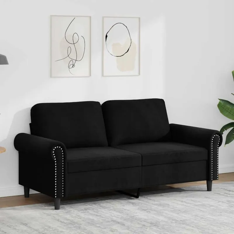 Dvivietė sofa, juodos spalvos, 140cm, aksomas