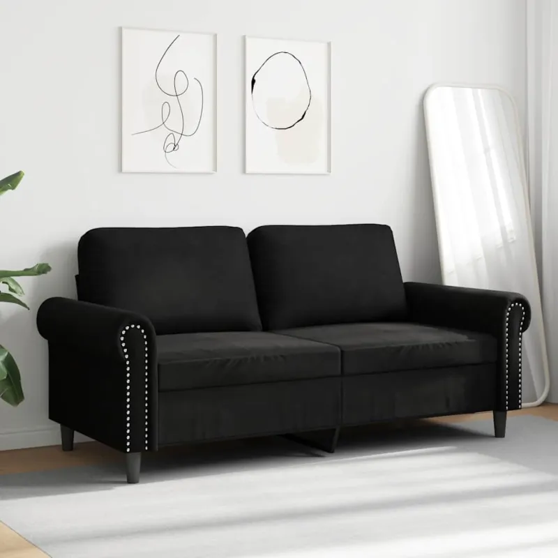 Dvivietė sofa, juodos spalvos, 140cm, aksomas