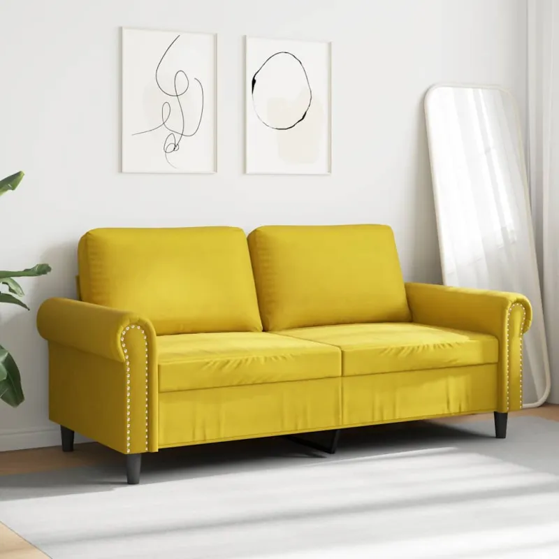 Dvivietė sofa, geltonos spalvos, 140cm, aksomas