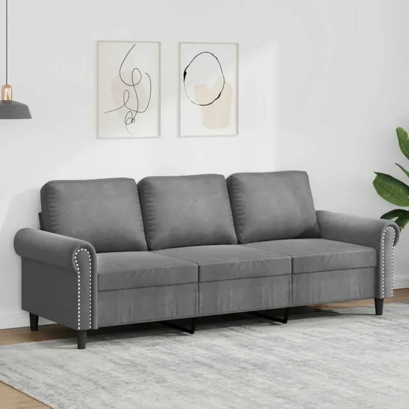 Trivietė sofa, tamsiai pilkos spalvos, 180cm, aksomas