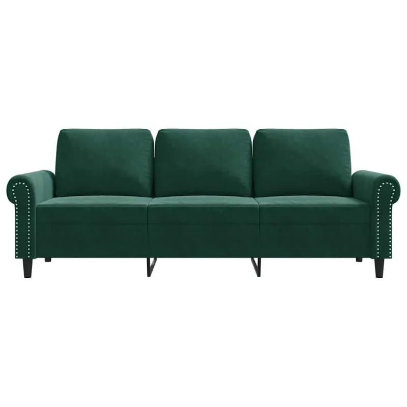 Trivietė sofa, tamsiai žalios spalvos, 180cm, aksomas