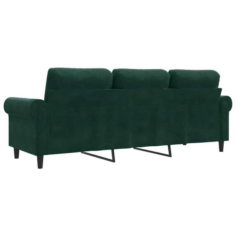 Trivietė sofa, tamsiai žalios spalvos, 180cm, aksomas