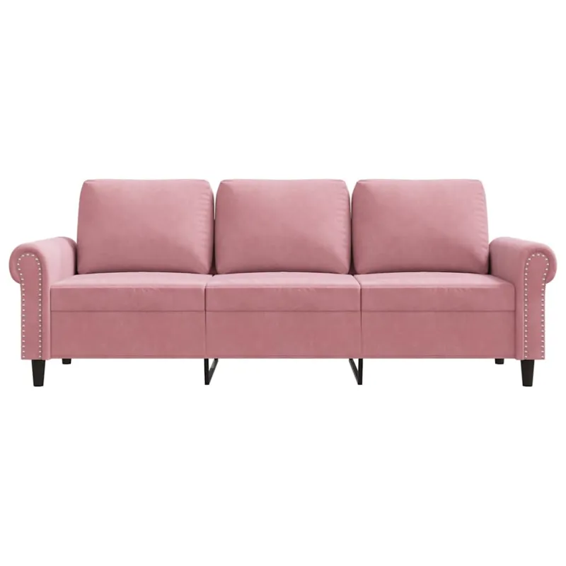 Trivietė sofa, rožinės spalvos, 180cm, aksomas