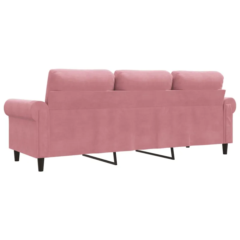 Trivietė sofa, rožinės spalvos, 180cm, aksomas