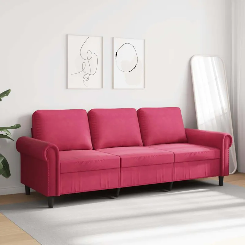 Trivietė sofa, raudonojo vyno spalvos, 180cm, aksomas