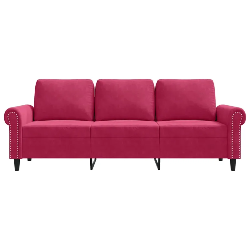 Trivietė sofa, raudonojo vyno spalvos, 180cm, aksomas