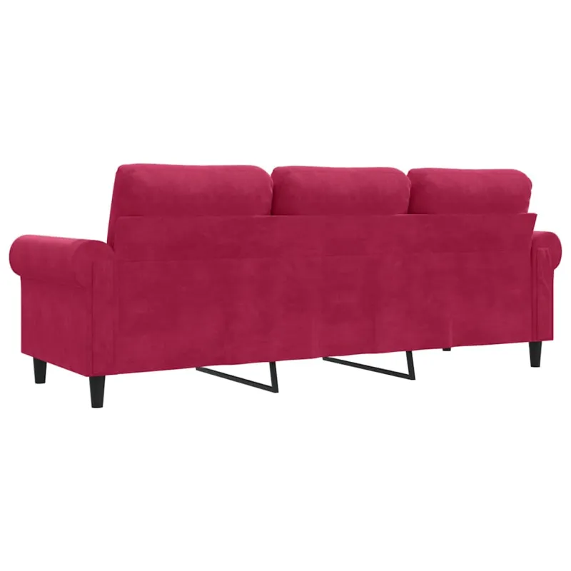 Trivietė sofa, raudonojo vyno spalvos, 180cm, aksomas