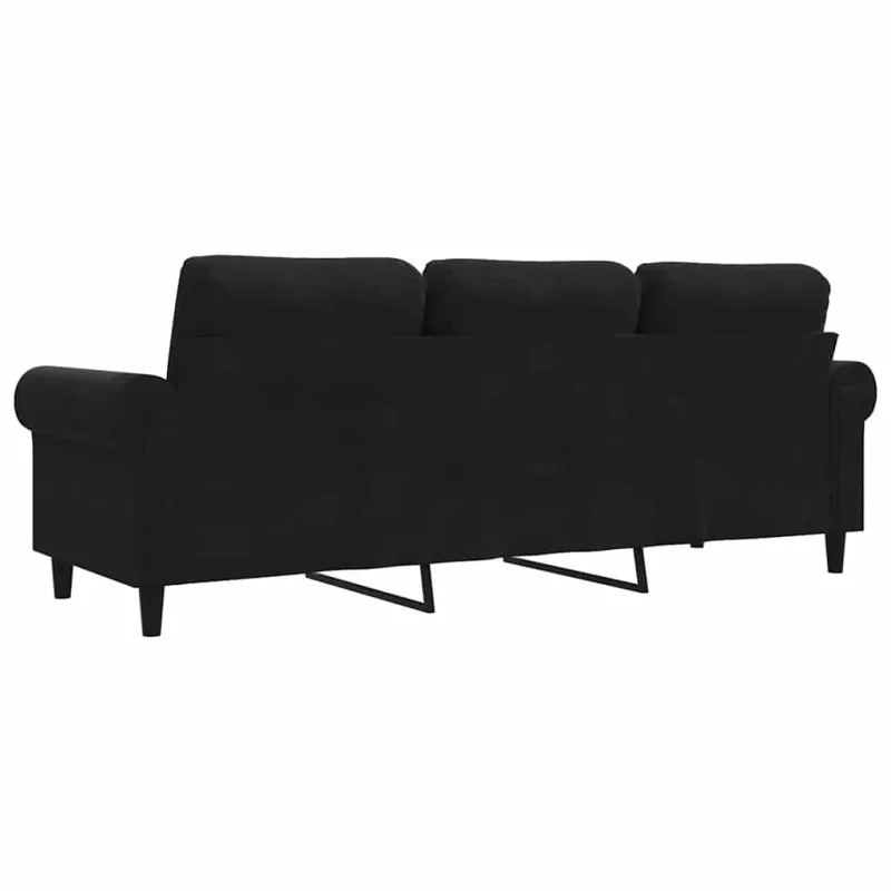 Trivietė sofa, juodos spalvos, 180cm, aksomas